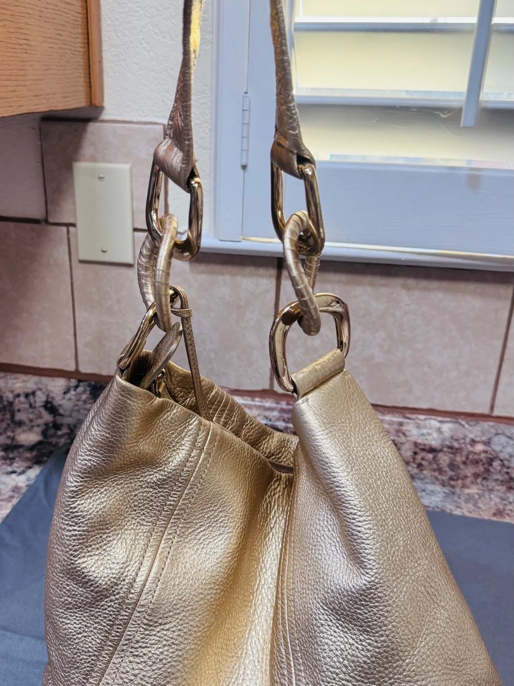 Michael Kors Metallic Champagne Leather Shoulder Bag